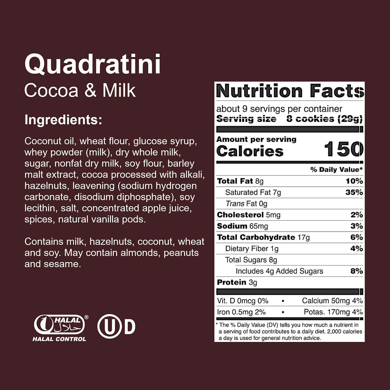 Quadratini Cocoa & Milk, Creme-Filled Wafer Cookies, 8.82 oz. Bag - Image 4