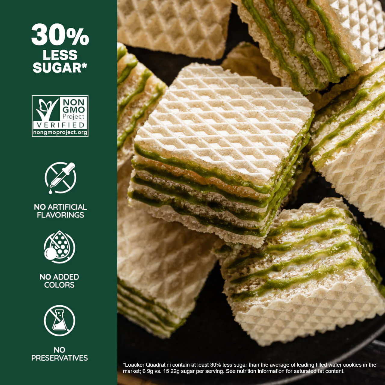 Quadratini Matcha Green Tea, Creme-Filled Wafer Cookies, 7.76 oz. Bag - Image 3